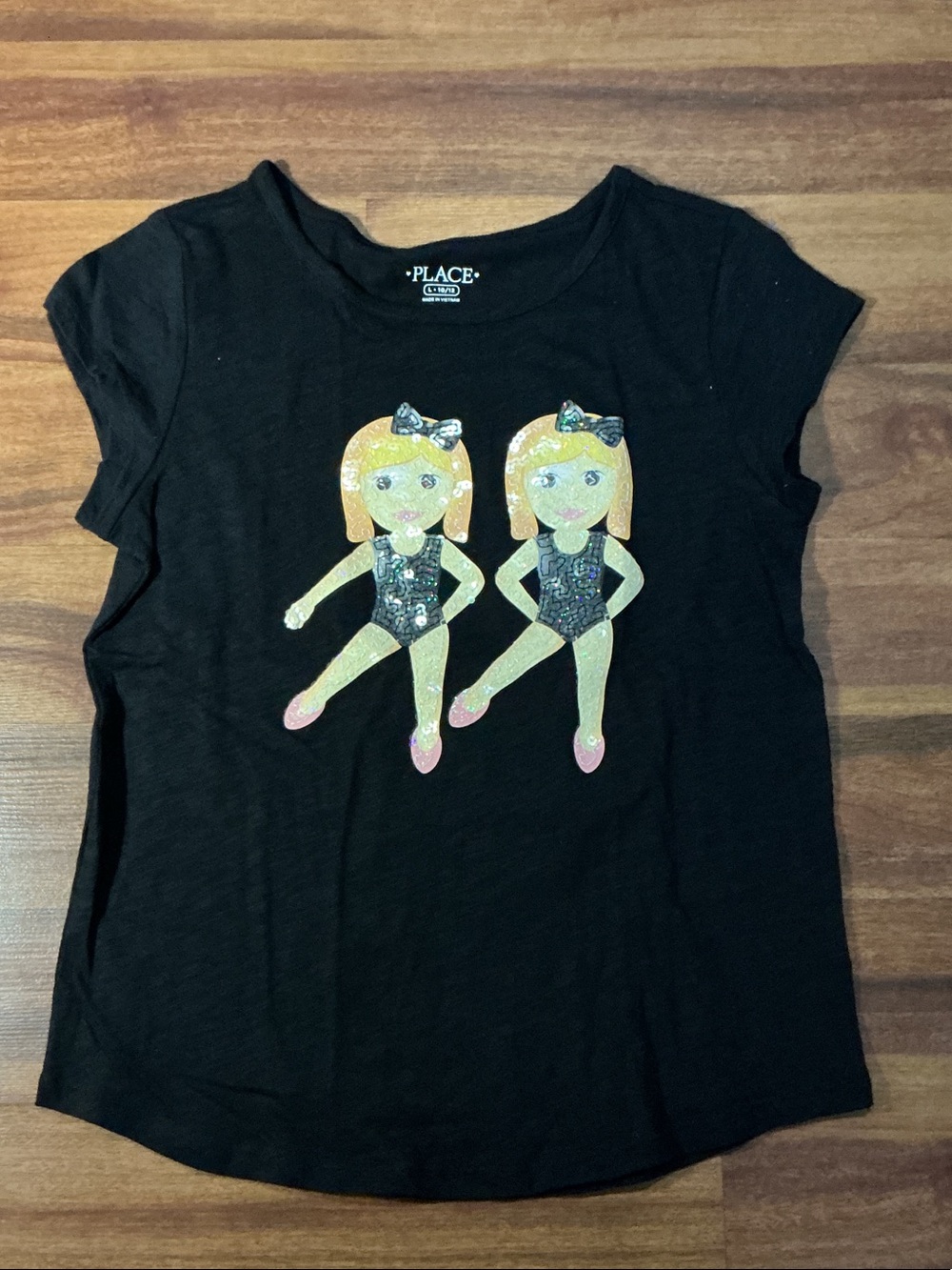 The Children's Place Black Sequin Twin Dancer Graphic Tee new girls sz 10 12